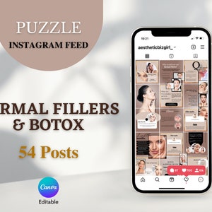PUZZLE INSTAGRAM Dermal Filler & Botox Post Template Esthetician Social Media Insta Feed Filler Injection IG Marketing Editable in Canva