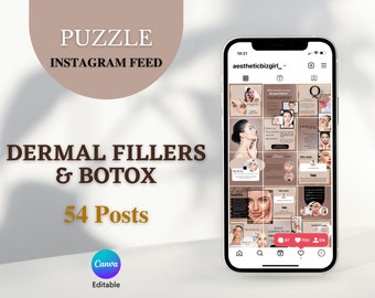 PUZZLE INSTAGRAM Relleno dérmico y plantilla de publicación de Botox Esteticista Redes sociales Insta Feed Filler Inyección IG Marketing Editable en Canva