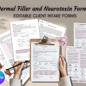 Editable Dermal Filler/ Botox/ Botulinum Toxin Consultation Forms, Client Intake, Injection Cosmetology, Aftercare, Esthetician Template