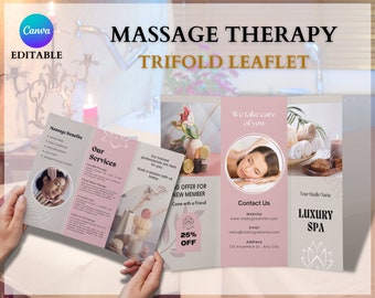 Massage Therapy Leaflet, Trifold Spa Salon Brochure, Editable Massage Therapy Booklet, Beauty Salon Pamphlet, Esthetician Template, Canva