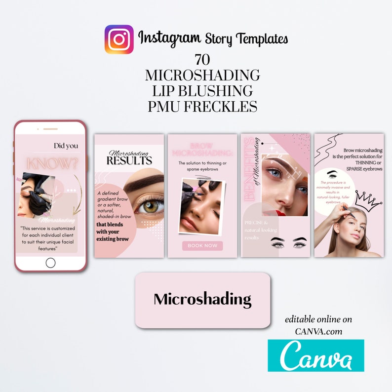 Permanent Makeup Instagram Story Templates, Editable Microshading IG Story, Lip Blushing, PMU Freckle, Esthetician, Canva, Beauty Business image 2