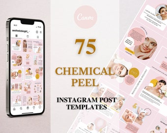 Plantilla de publicación de Instagram de Peeling químico editable, Feed de IG facial, Publicación en redes sociales para el cuidado de la piel, Insta de salón de belleza, Plantilla de esteticista, Canva