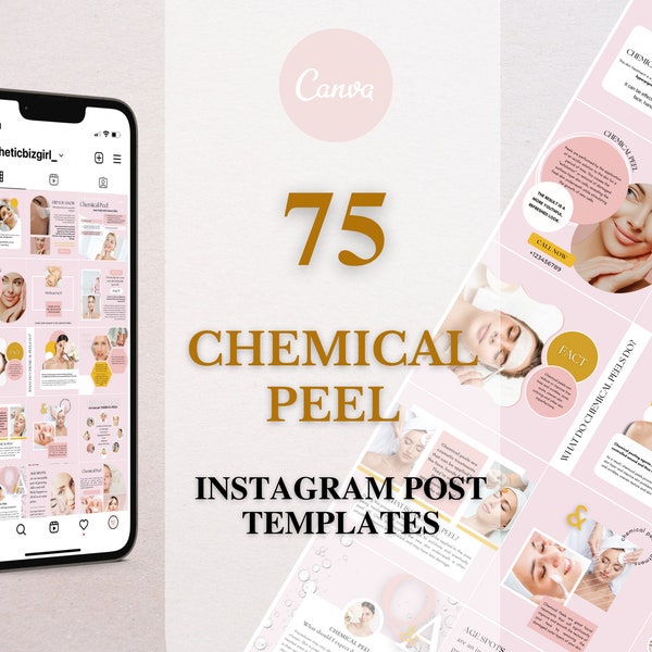 Modèle de publication Instagram de peau chimique modifiable, flux IG facial, publication de médias sociaux de soins de la peau, salon de beauté Insta, modèle d'esthéticienne, Canva