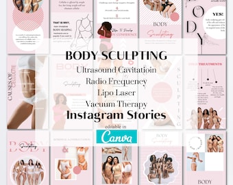 Editable Body Sculpting Instagram Stories, Body Contouring Templates, Fat Cavitation Social Media Post, Radio Frequency IG Story, Canva