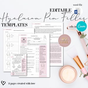 Editable Hyaluron Pen Filler Forms, Hyaluronic Pen Filler Forms, Consultation Form, Consent Form, Injection Techniques Esthetcian Forms