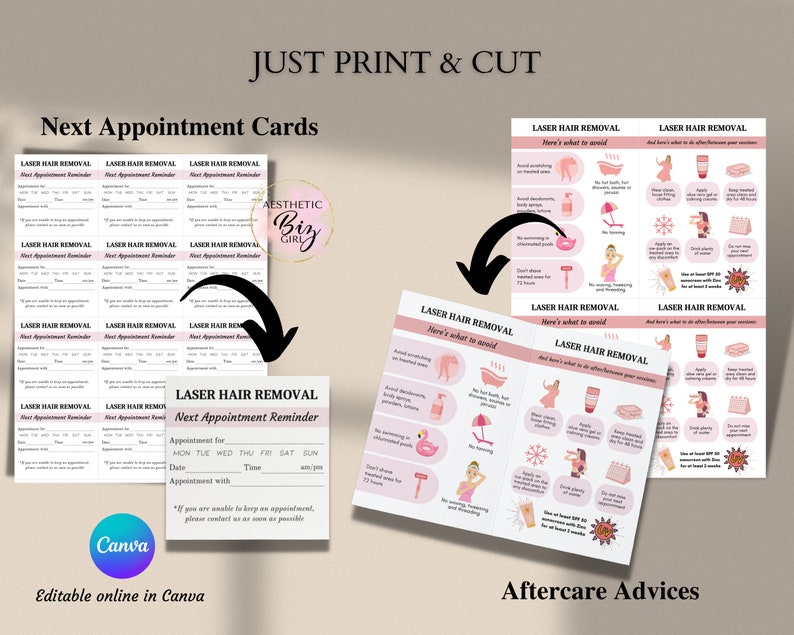 Laser Hair Removal Client Intake Forms, Editable in Canva Template, Esthetician Consultation Form, Beauty/ Spa Salon, Aftercare Cards image 7