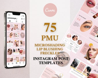 PMU Instagram Post Plantillas editables, Microshading IG Feed, Lip Blushing Insta, PMU Pecas, Maquillaje Permanente Redes Sociales, Canva