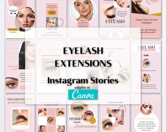 Editable Eyelash Extensions Instagram Story Templates, Beauty Salon IG Template, Lash Specialist Posts, Social Media Lash & Brow, Canva