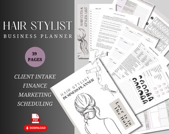 Hair Stylist Business Planner, Printable Beauty Salon Specialist Organizer, Hairdresser Planner, Social Media Tracker, Client Intake Form