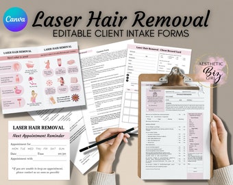 Laser Hair Removal Client Intake Forms, Editable in Canva Template, Esthetician Consultation Form, Beauty/ Spa Salon, Aftercare Cards