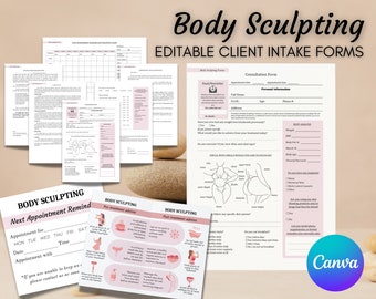 Body Sculpting Client Intake Form, Fat Cavitation, Body Contouring Consultation, Consent, Esthetician Form, Med Spa, Editable in Canva