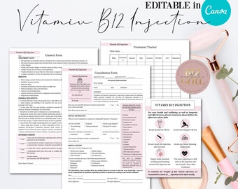 Editable Vitamin B12 Injection Forms, B12 Client Intake Form, Consultation, Consent Form, Esthetician Forms, Therapist Template, B12 Shot