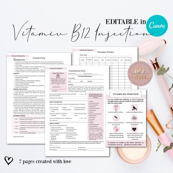 Editable Vitamin B12 Injection Forms B12 Client Intake Form Etsy
