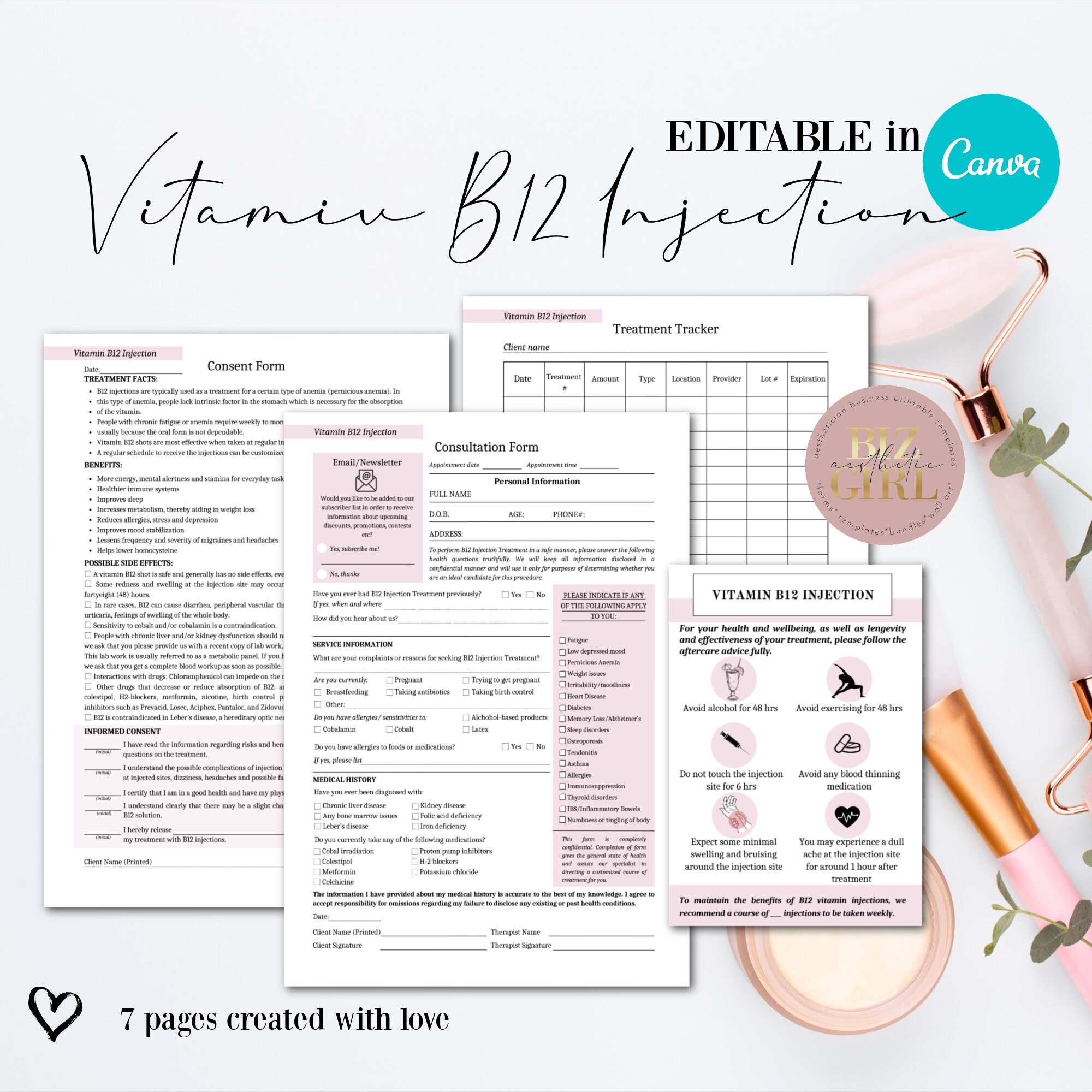 Editable Vitamin B12 Injection Forms B12 Client Intake Form Etsy Canada