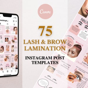 Lash and Brow Lamination Instagram Post Templates, Lash & Brow Lift IG Feed, Lash Specialist Social Media, Editable in Canva, Beauty Salon image 1