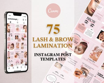 Plantillas de publicaciones de Instagram de Lash and Brow Lamination, Lash & Brow Lift IG Feed, Lash Specialist Social Media, Editable en Canva, Salón de Belleza