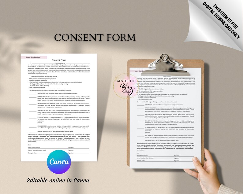 Laser Hair Removal Client Intake Forms, Editable in Canva Template, Esthetician Consultation Form, Beauty/ Spa Salon, Aftercare Cards image 3