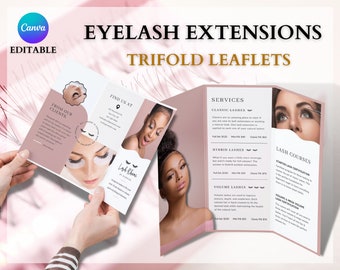 Eyelash Extensions Leaflet Template, Trifold Lash Service Brochure, Editable Lash Tech Booklet, Extension Pamphlet, Beauty Salon Template