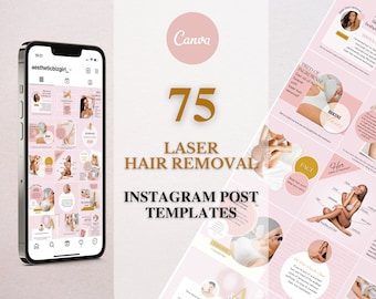 Editable Laser Hair Removal Instagram Post Templates, Beauty Salon IG Feed Post, Spa Salon Social Media Marketing, Esthetician Insta, Canva