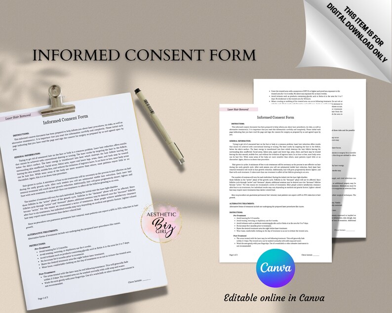 Laser Hair Removal Client Intake Forms, Editable in Canva Template, Esthetician Consultation Form, Beauty/ Spa Salon, Aftercare Cards image 4
