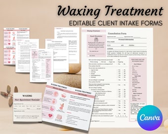 Waxing Treatment Client Intake Form, Waxing Consultation Template, Esthetician Form, Hair Removal Consent, Aftercare Advice, Canva Editable