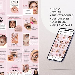 Lash and Brow Lamination Instagram Post Templates, Lash & Brow Lift IG Feed, Lash Specialist Social Media, Editable in Canva, Beauty Salon image 3