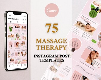 Plantillas de publicaciones de Instagram de terapia de masaje, Feed de IG de tejido profundo/piedra caliente/aromaterapia, Historias de Insta, Insta de salón de spa, editable en Canva