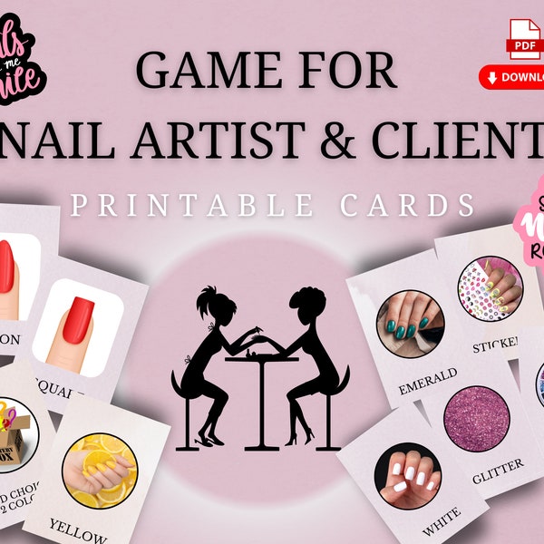 GAME For MANICURIST and CLIENT, Nail Artistry Challenge Card Set, Stationery for Nail Artist, Nail Art bonding activity, Nail Salon Game