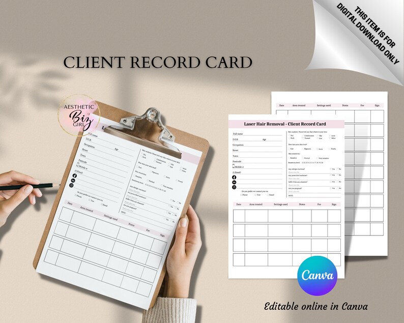 Laser Hair Removal Client Intake Forms, Editable in Canva Template, Esthetician Consultation Form, Beauty/ Spa Salon, Aftercare Cards image 5