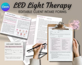 LED Light Therapy Client Intake Forms, Editable Facial Consultation Forms, Esthetician Templates, Red Blue Green Light, Beauty Salon Consent