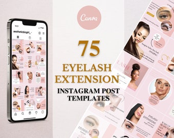 Extensiones de pestañas Plantillas de publicaciones de Instagram, Salón de belleza IG Feed, Lash Specialist Insta, Spa Salon Insta, Editable en Canva Social Media