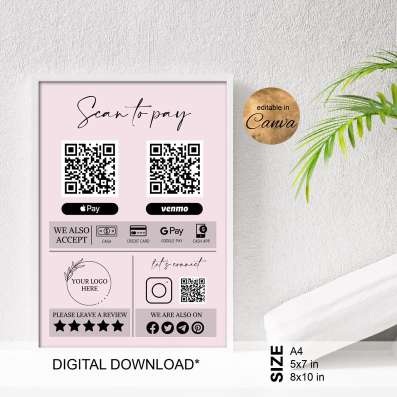 Editable Price List Template and QR Code Sign, Beauty Salon Scan to Pay
