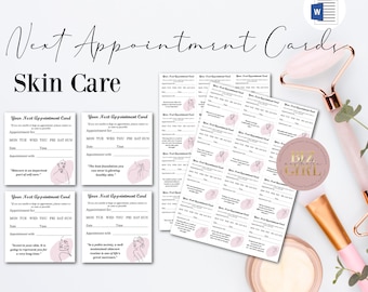 Editable Next Appointment Cards, Printable Appointment Reminder Cards, Aesthetician Next Appointment Cards, Skincare Appointment Cards
