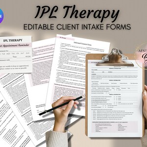 IPL Therapy Client Intake Forms, Editable Intense Pulsed Light Consultation, Consent Form, Med Spa Salon Template, Esthetician Form