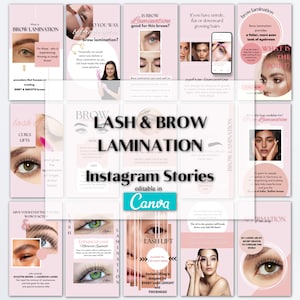 Lash Lift and Brow Lamination Instagram Story Template, Editable in Canva, Beauty Salon Social Media Kit, IG Post, Lash Tech Marketing Tool