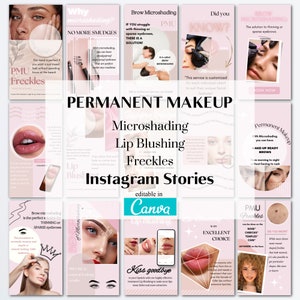Permanent Makeup Instagram Story Templates, Editable Microshading IG Story, Lip Blushing, PMU Freckle, Esthetician, Canva, Beauty Business image 1