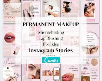 Permanent Makeup Instagram Story Templates, Editable Microshading IG Story, Lip Blushing, PMU Freckle, Esthetician, Canva, Beauty Business