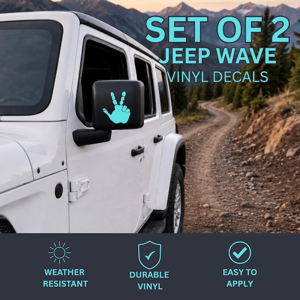 Set of 2 Jeep Wave Hand Decals Set of 2, Side Mirror Vinyl Stickers, Wrangler JL JK JT Gladiator Accessories, Trail Wave, Car Accessories