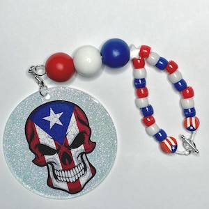 Car Decor Puerto Rico Skull Flag, Boricua Car Charm, Car-Mirror Charm, Custom Acrylic Car Charm, PR car decor, Beads Car Decor, Charms