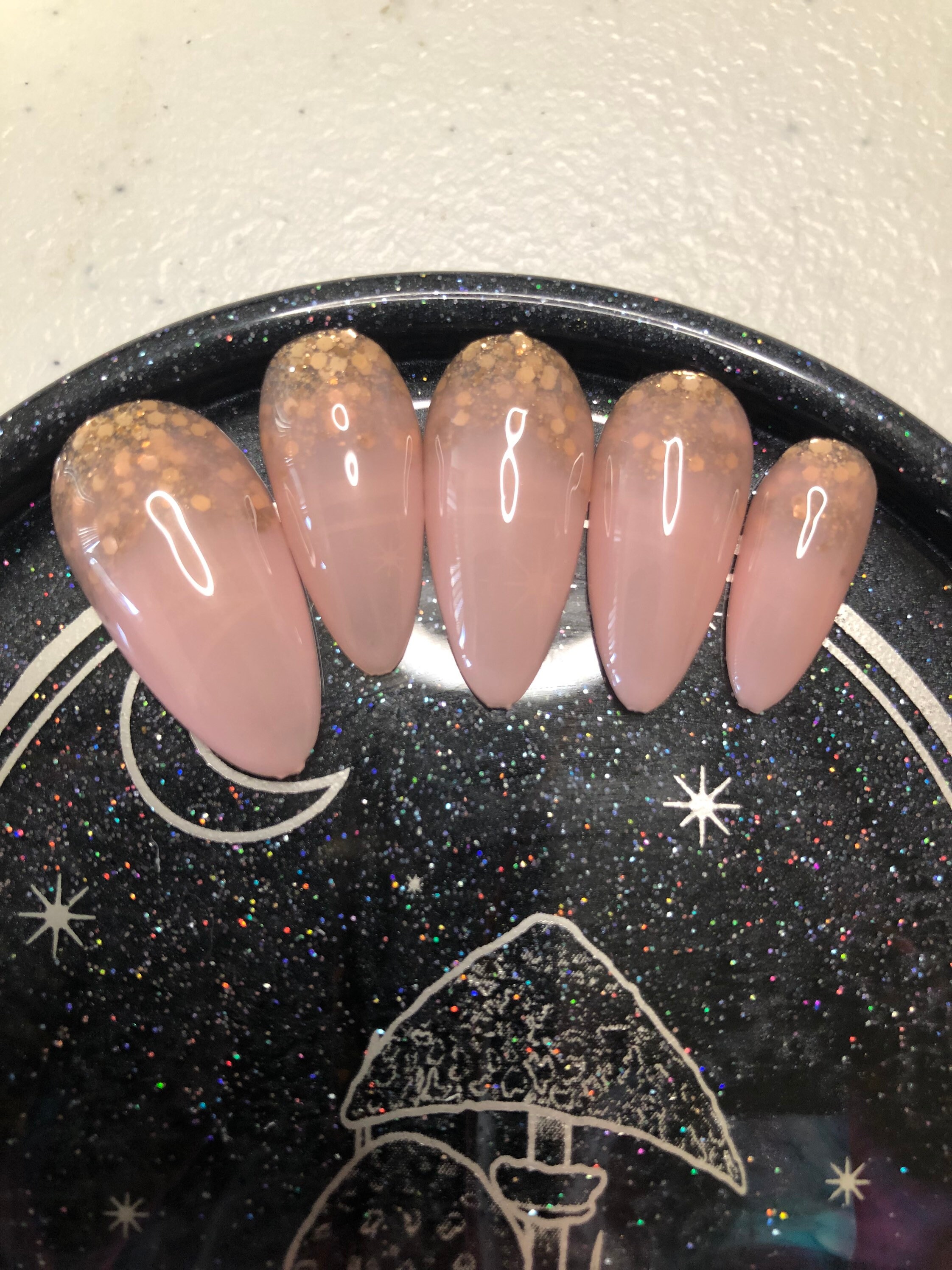 Glitter Ombre Long Almond Press On Nails Etsy