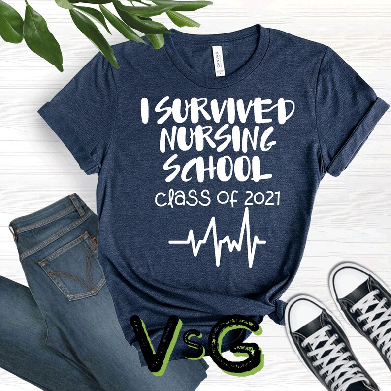 I Survived Nursing School Written Hilarious Designed T-Shirt 2021 Nurse Graduation Shirt Hilarious Nursing School Graduate Tee