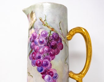 Boccale dipinto a mano di Limoges Jean Pouyat, porcellana vintage prodotta in Francia, 1950 circa. 1891-1932