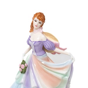 Coalport &quot;Sentiments&quot; collectable figurine, dressed up lady with hat and flowers, vintage bone china made in Thailand