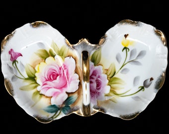 Piatto diviso con manico decorato, piatto dipinto a mano, realizzato in Giappone, porcellana vintage