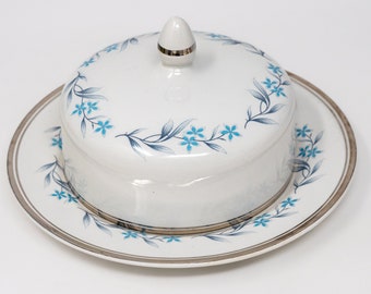 Richmond Ridgway butter dish with lid, White Mist Pattern, vintage bone china made in England