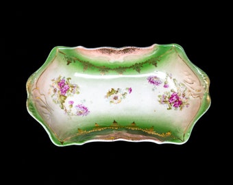 Antique German hand-decorated serving dish, floral decoration, antique dinnerware, c.1800s