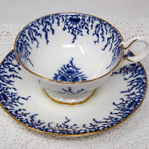 Coalport blue teacup and saucer set, widemouth, vintage bone china, c. 1926-1960s, England