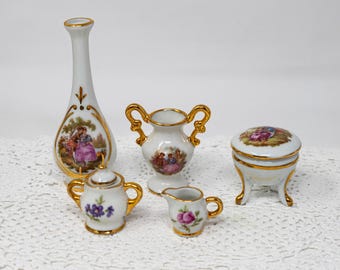 Selection of vintage Limoges porcelain miniatures, France, cobalt