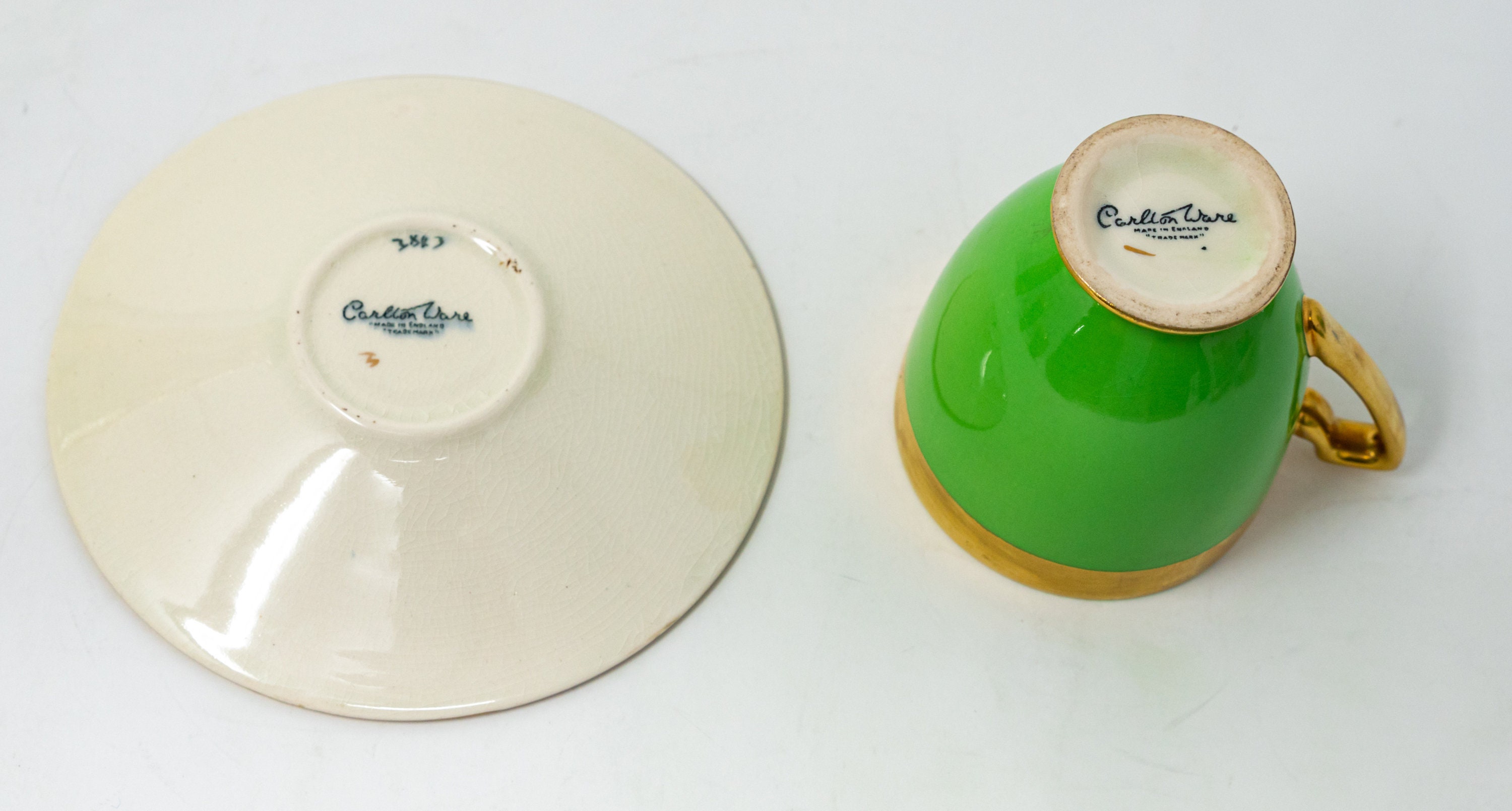 Carltonware green and gold art-deco cocoa/ cofee set, cups