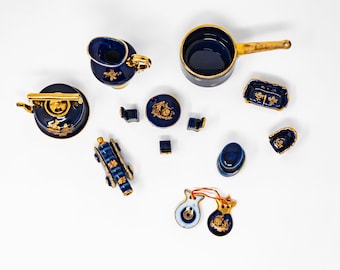Selection of vintage Limoges porcelain miniatures, France, cobalt